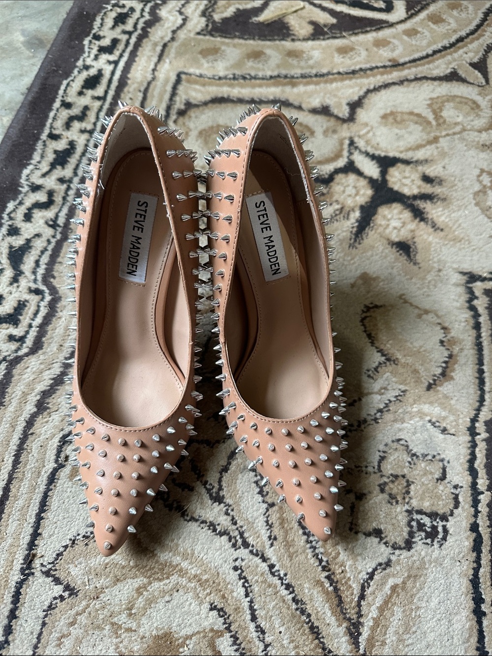 Steve Madden Blush Pink Spike-Stud Pointed Toe Pumps